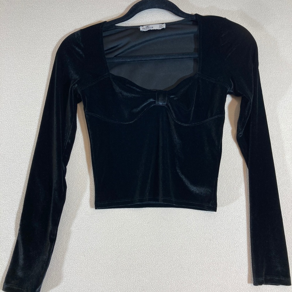 Hollister Velvet Cinched‎ Sweetheart Babydoll Top XS Blk Fairy Grunge Whimsigoth